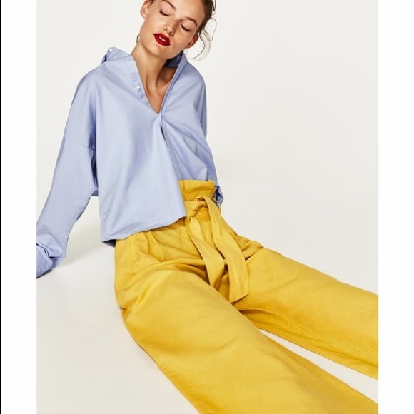 zara yellow wide leg trousers